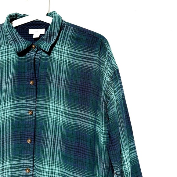 J. Jill Blue Green Plaid Button Up Long Sleeve Shirt soft Cozy Lined Pockets S - Picture 3 of 10